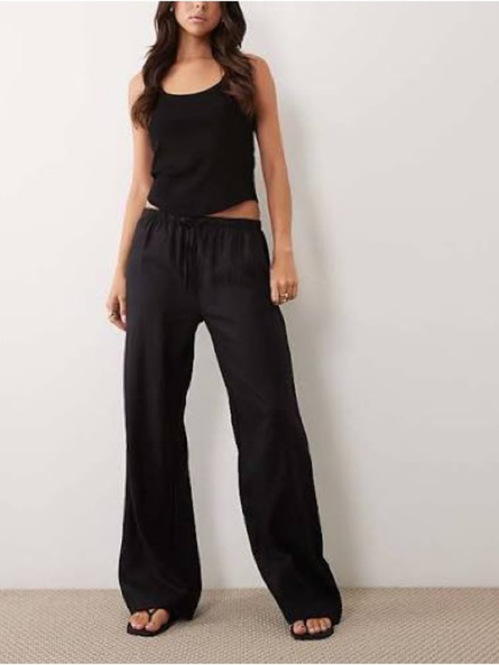 Cotton On Women's Black Wide-Leg Drawstring Pants 6